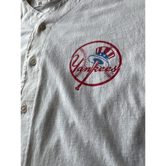 Vintage MLB New York Yankees #2 Jeter L/XL White Cotton Button Down Jersey - Picture 4 of 8